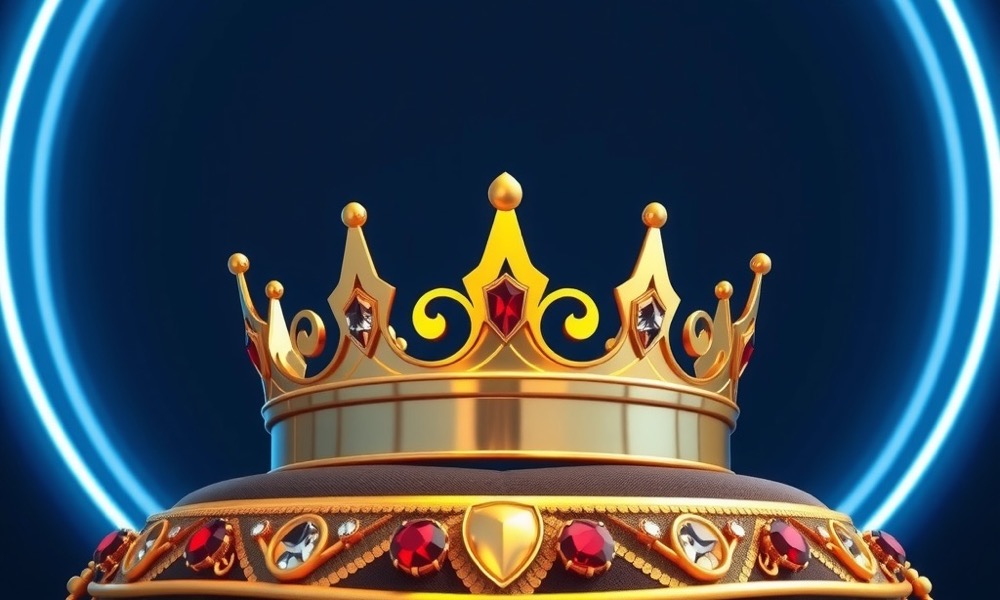 Online Casino India loyalty program india page with golden crown resting on a velvet cushion with gemstones